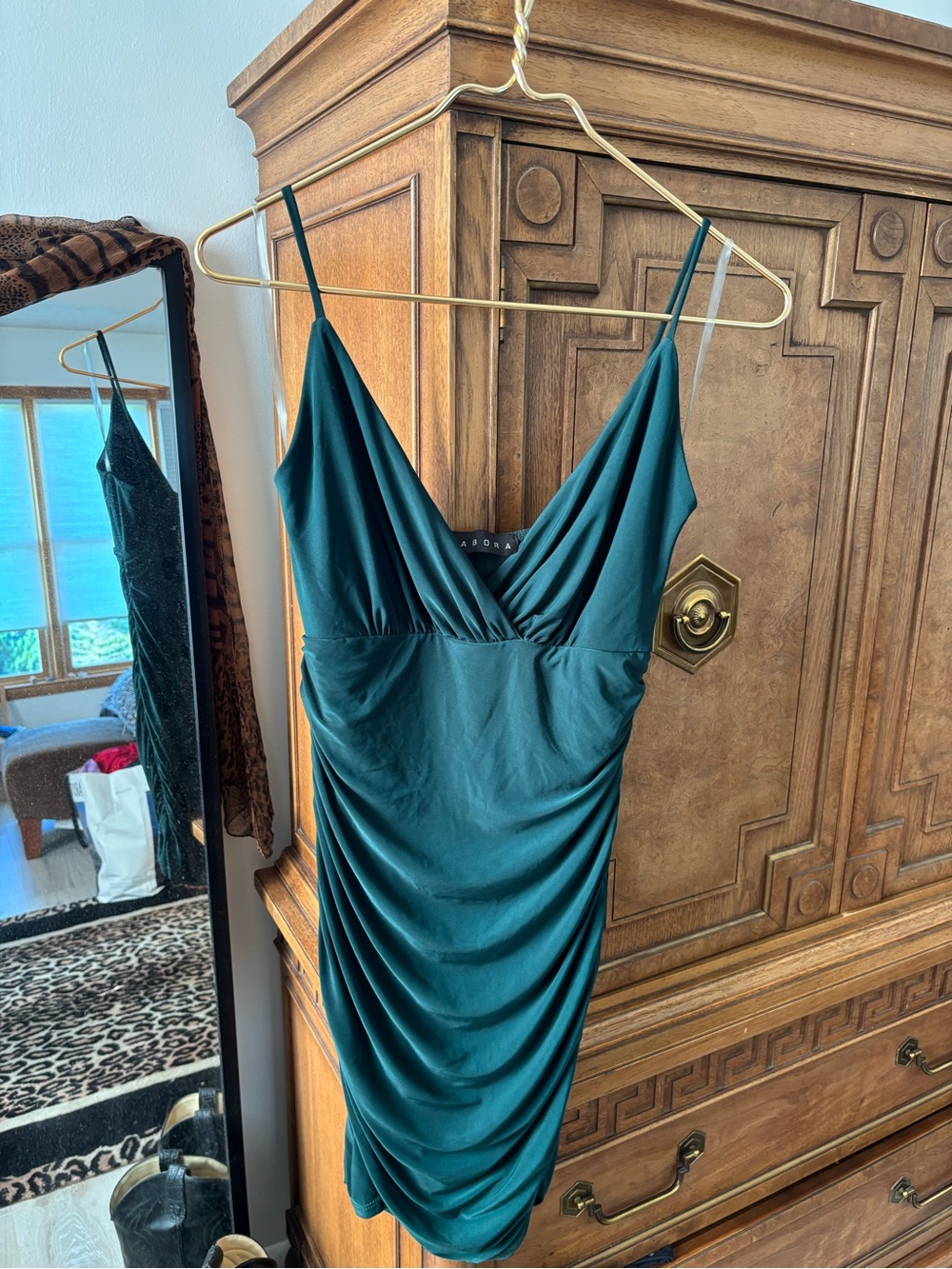 Sabora Teal Ruched Slip Dress